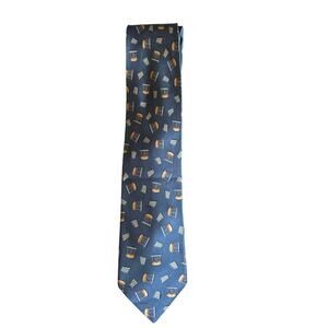 Men’s Brioni Italian 100% Silk Tie Lyre Pan Flute Music Design Blue UNIQUE